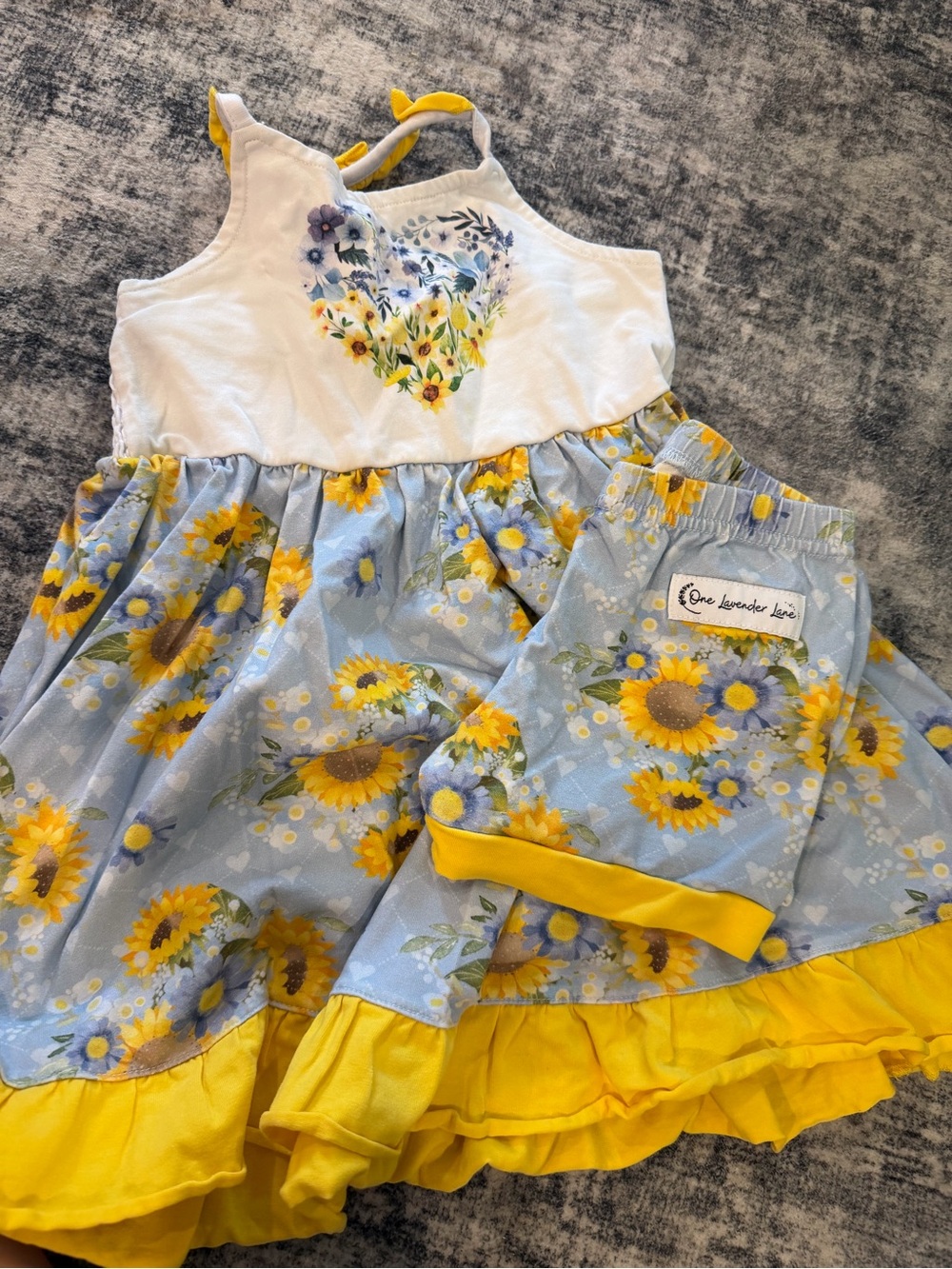 Sunflower Heart Girls' Matching Set - Blue & Yellow
